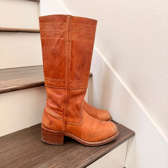 HTF Vintage Frye Campus Boot Marbled Horse Saddle Brown w Stitching 77370 Size 9 - Picture 1 of 7
